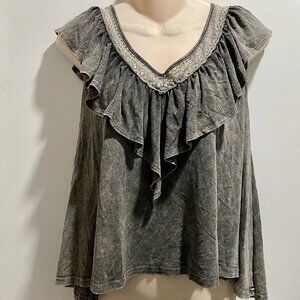 (5) Anama Whimsigoth Goth Grunge Cottage Boho Relaxed Lace Ruffles Blouse Top M